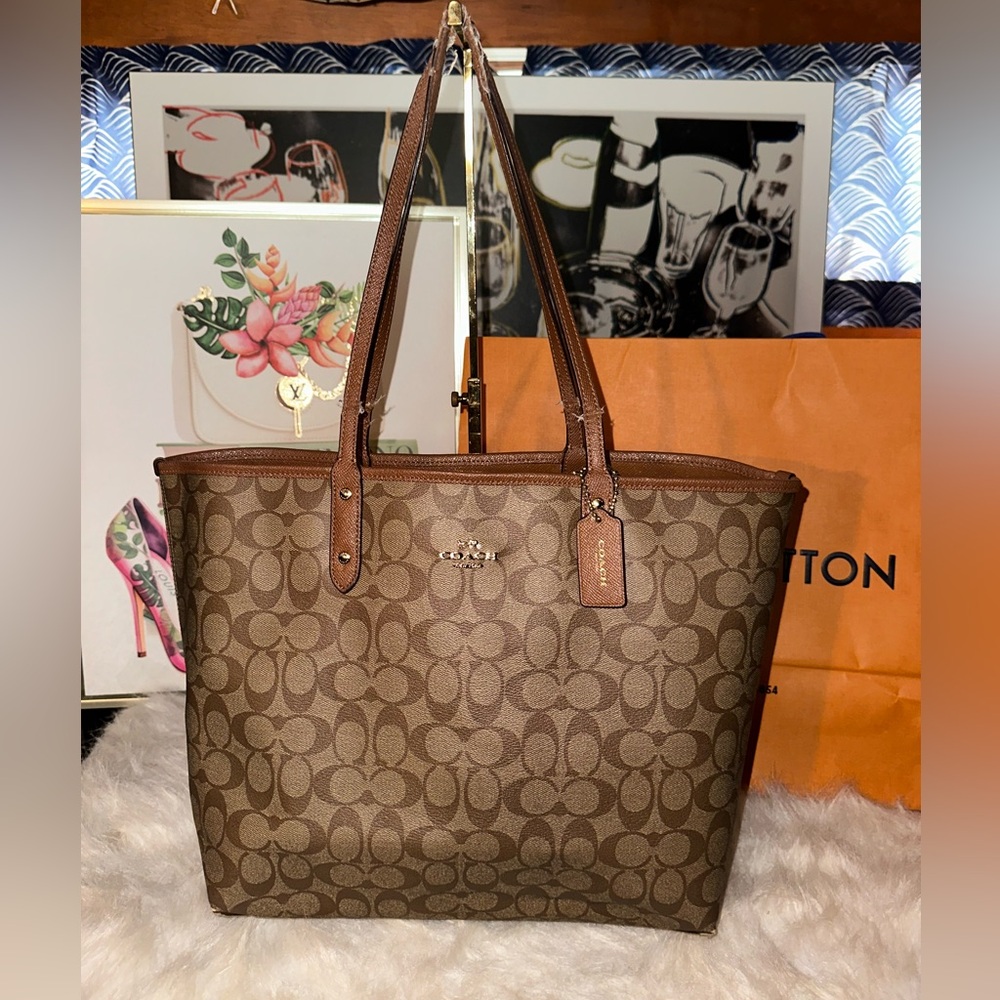 Coach Reversible Tan Leather Tote Bag